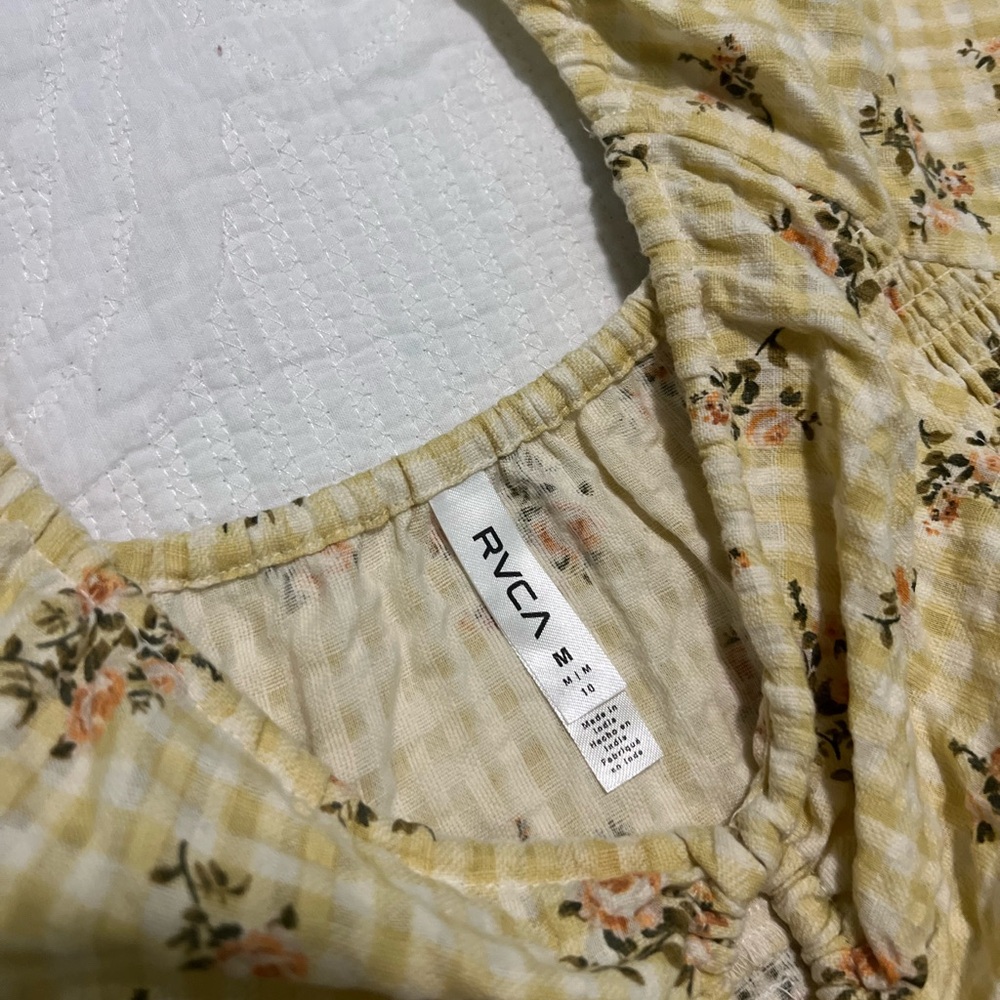 RVCA Yellow Gingham Floral Dress Size Medium - Picture 3 of 3